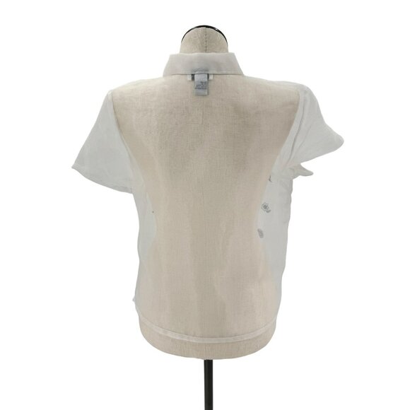 Vintage 80s 90s Sheer & Floral Embroidered Button Up Short Sleeve Blouse - Picture 4 of 6